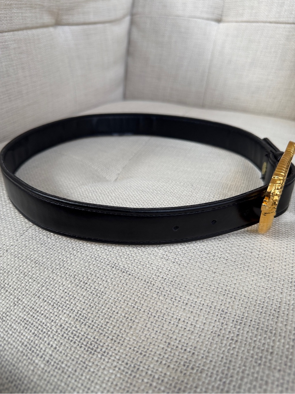 BELT Black Faux Leather Large Gold Tone Metal Crocodile Buckle Statement Glamour - Picture 13 of 17